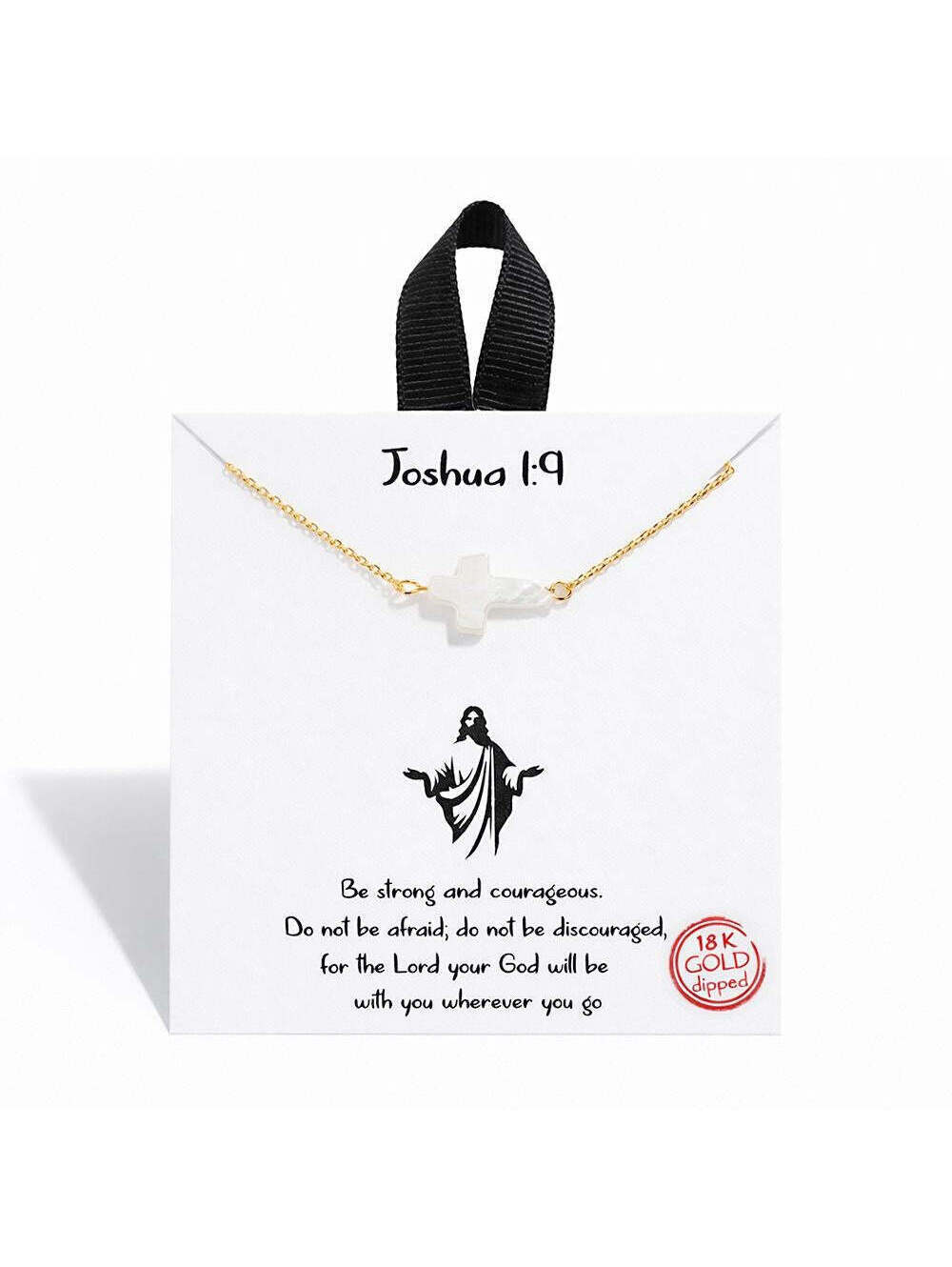 Mother of Pearl Cross Dainty Necklace Joshua 1:9 Gold Dipped